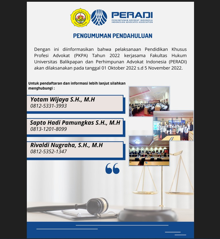 Pengumuman Pendahuluan Pendidikan Khusus Profesi Advokat